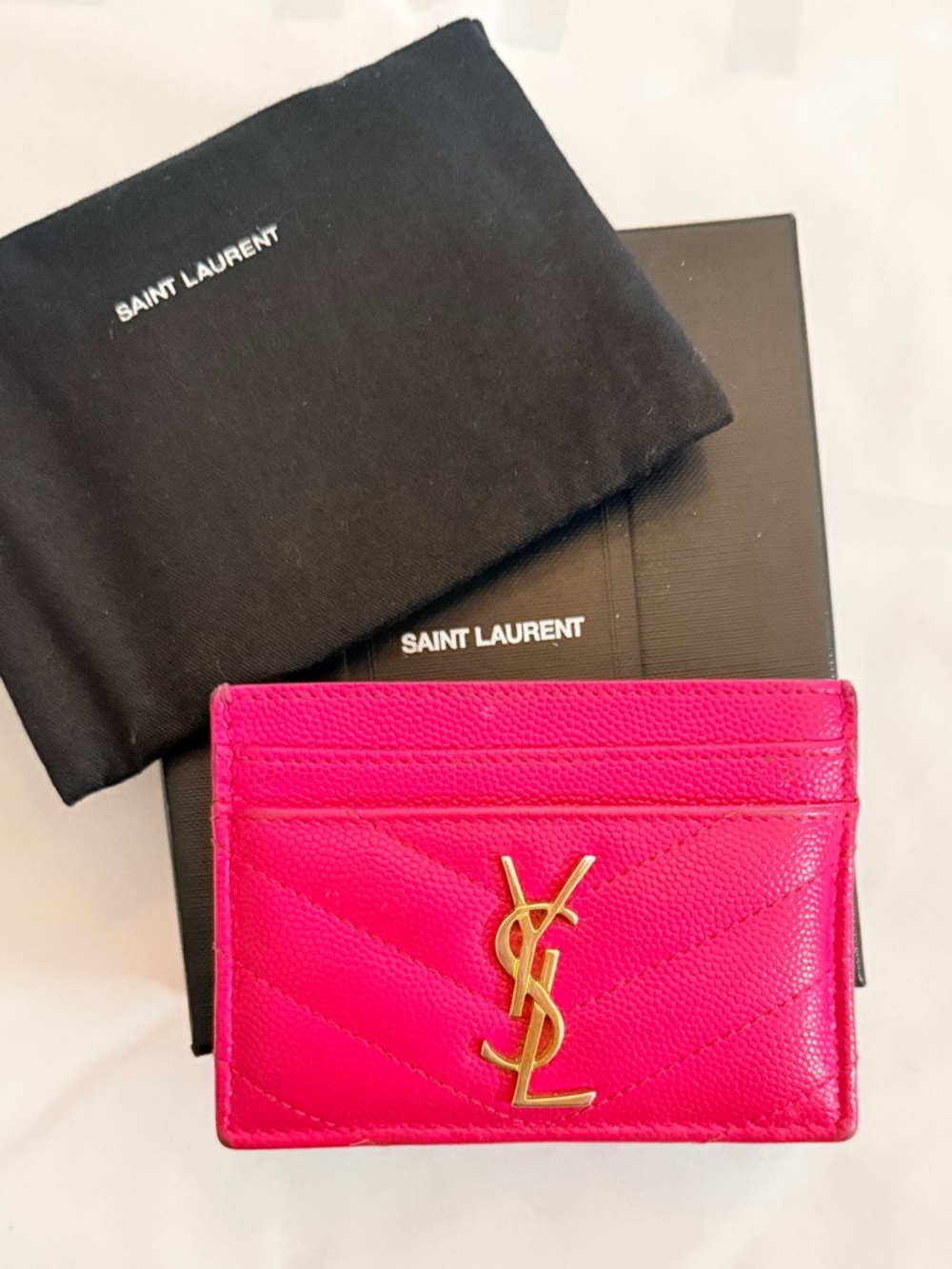 Saint Laurent Pink Quilted Leather Card Case with Gold YSL Logo - Picture 3 of 3